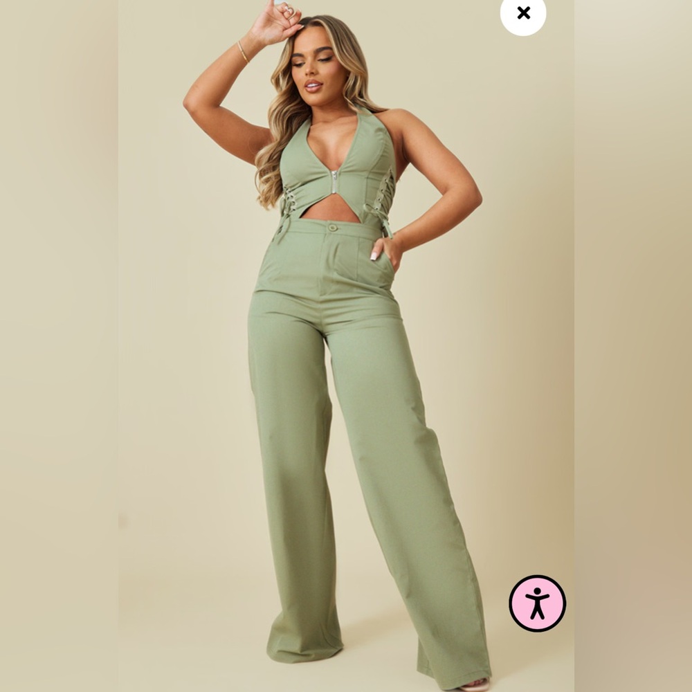 NWT PLT Green Halter Jumpsuit